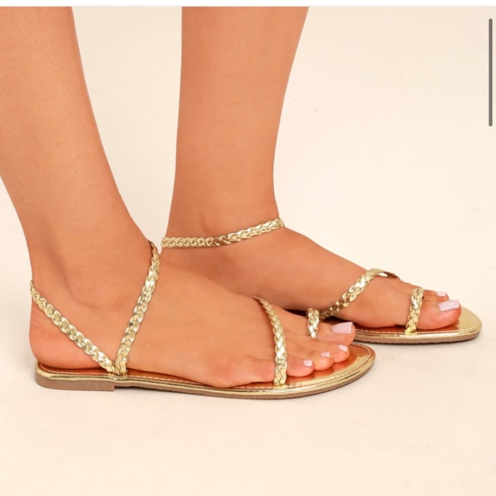 Lulus Mirela Gold Flat Sandal